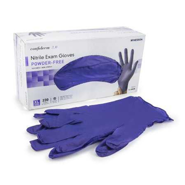 Exam Glove McKesson Confiderm 3.0 NonSterile Blue Powder Free Nitrile Ambidextrous Textured Fingertips Not Chemo Approved X-Large 14-6N38 Box/230 14-6N38 MCK BRAND 957804_BX