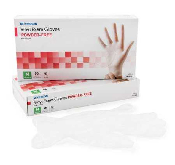 Exam Glove McKesson Confiderm NonSterile Clear Powder Free Vinyl Ambidextrous Smooth Not Chemo Approved Medium 14-166 Case/1000 14-166 McKesson Confiderm 871023_CS