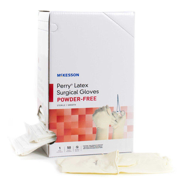 Surgical Glove McKesson Perry Performance Plus Sterile Cream Powder Free Latex Hand Specific Smooth Not Chemo Approved Size 9 20-1090N Box/100 20-1090N MCK BRAND 1044710_BX