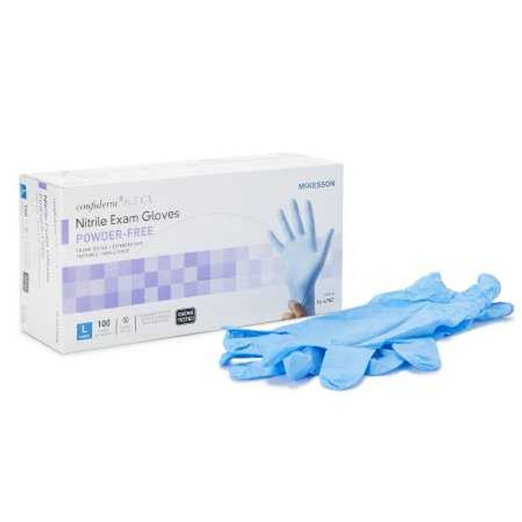 Exam Glove McKesson Confiderm 6.5CX Extended Cuff NonSterile Blue Powder Free Nitrile Ambidextrous Textured Fingertips Chemo Tested Large 14-678C Box/100 14-678C MCK BRAND 921608_BX