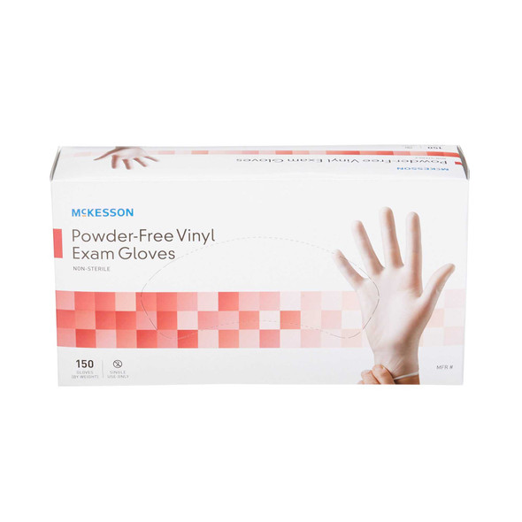 Exam Glove McKesson NonSterile Clear Powder Free Vinyl Ambidextrous Smooth Not Chemo Approved X-Small 14-132 Box/150 14-132 MCK BRAND 832680_BX