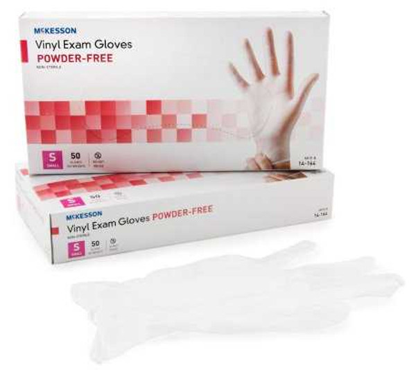 Exam Glove McKesson Confiderm NonSterile Clear Powder Free Vinyl Ambidextrous Smooth Not Chemo Approved Small 14-164 Case/1000 14-164 MCK BRAND 871022_CS