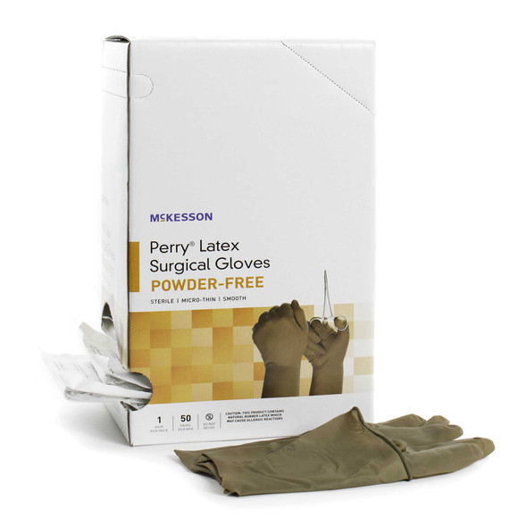 Surgical Glove McKesson Perry Sterile Brown Powder Free Latex Hand Specific Smooth Not Chemo Approved Size 7 20-1370N Box/100 20-1370N MCK BRAND 1044730_BX