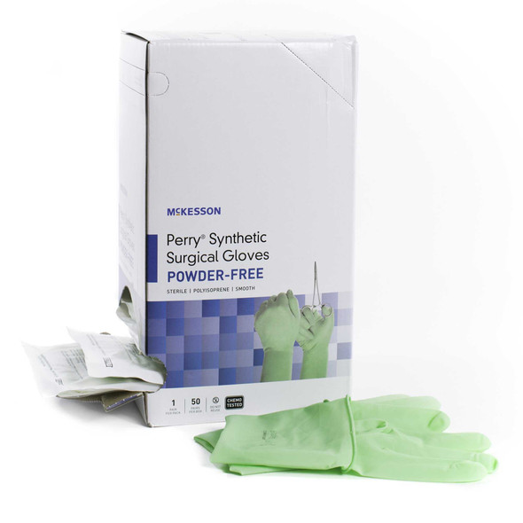 Surgical Glove McKesson Perry Performance Plus Sterile Green Powder Free Polyisoprene Hand Specific Smooth Chemo Tested Size 7 20-2070N Box/100 20-2070N MCK BRAND 1044722_BX