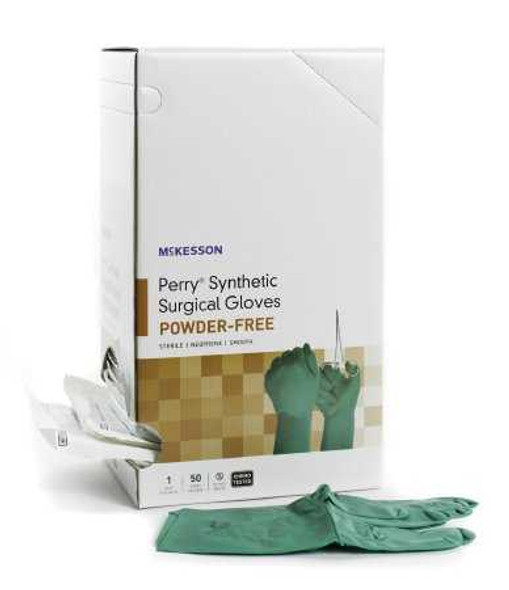 Surgical Glove McKesson Perry Performance Plus Sterile Dark Green Powder Free Neoprene Hand Specific Smooth Chemo Tested Size 5.5 20-2555N Case/400 20-2555N MCK BRAND 1044735_CS