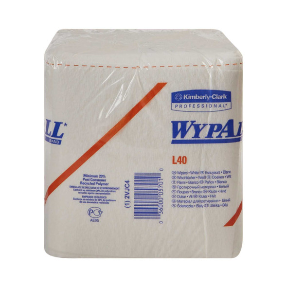WypAll L40 Task Wipe Light Duty White NonSterile Double Re-Creped 12 X 12-1/2 Inch Disposable 05701 Pack/56 5701 KIMBERLY CLARK PROFESSIONAL & 491460_PK