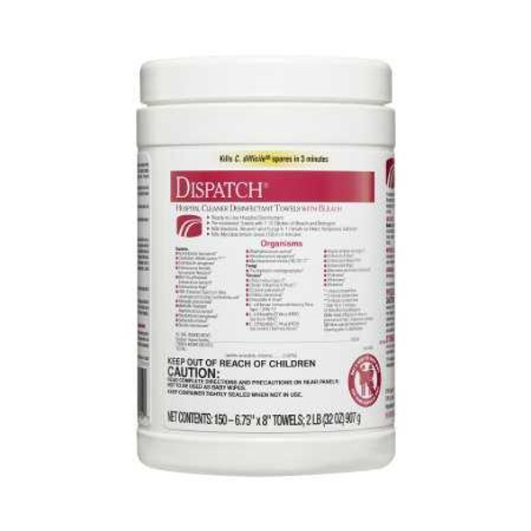 Surface Disinfectant Cleaner Dispatch w/Bleach Premoistened Wipe 150 Count Canister Manual Pull Fruity Floral Scent 69150 Pack/150 69150 SAALFELD REDISTRIBUTION 735385_PK