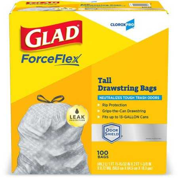 Trash Bag Glad ForceFlex LLDPE White 13 gal. 0.95 Mil. 24 X 28 Inch Drawstring 70427 Case/100 70427 SAALFELD REDISTRIBUTION 741364_CS