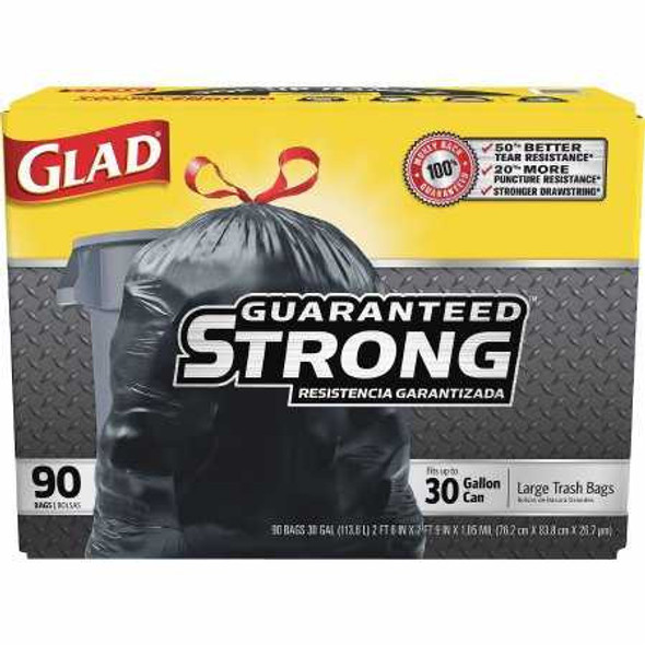 Trash Bag Glad® 30 gal. Black LLDPE 1.05 mil 30 x 33 Inch Flat Pack 78952 Case of 90 78952 Glad® 1050830_CS