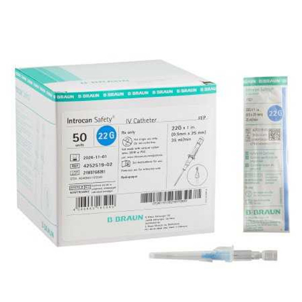 Peripheral IV Catheter Introcan Safety 22 Gauge 1 Inch Sliding Safety Needle 4252519-02 Each/1 4252519-02 B.BRAUN MEDICAL INC. 629338_EA