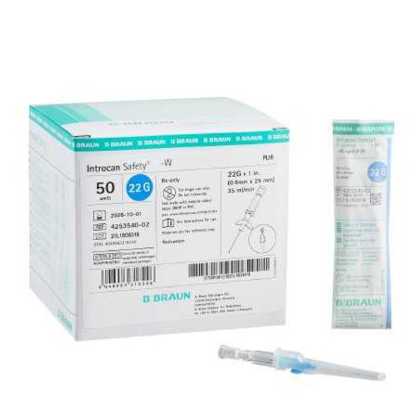 Peripheral IV Catheter Introcan Safety 22 Gauge 1 Inch Sliding Safety Needle 4253540-02 Box/50 4253540-02 B.BRAUN MEDICAL INC. 625966_BX