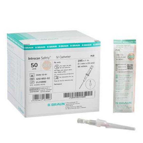 Peripheral IV Catheter Introcan Safety 20 Gauge 1 Inch Sliding Safety Needle 4251652-02 Case/200 4251652-02 B.BRAUN MEDICAL INC. 629752_CS