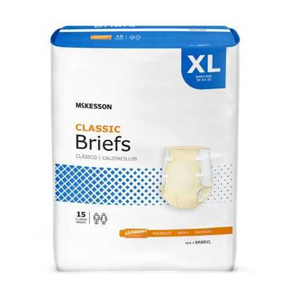 Adult Incontinent Brief McKesson Lite Tab Closure X-Large Disposable Light Absorbency BRBRXL Case/60 BRBRXL MCK BRAND 973141_CS