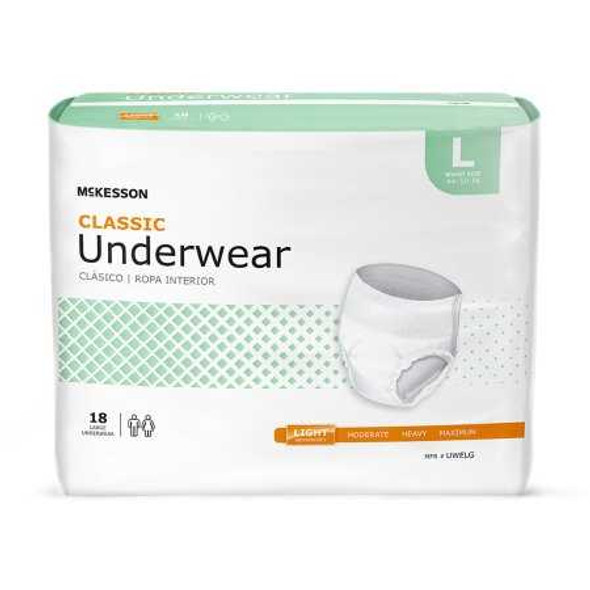 Adult Absorbent Underwear McKesson Lite Pull On Large Disposable Light Absorbency UWELG Case/4 UWELG MCK BRAND 884176_CS