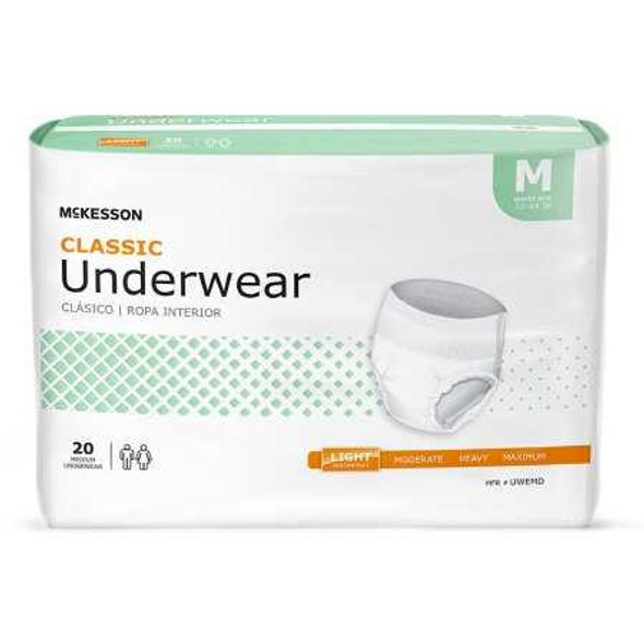 Adult Absorbent Underwear McKesson Lite Pull On Medium Disposable Light Absorbency UWEMD Case/4 UWEMD MCK BRAND 884177_CS