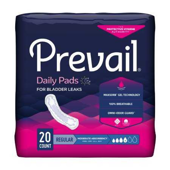 Bladder Control Pad Prevail 9-1/4 Inch Length Moderate Absorbency Quick Wick Female Disposable BC-012 Pack/20 BC-012 FIRST QUALITY PRODUCTS INC. 409931_BG