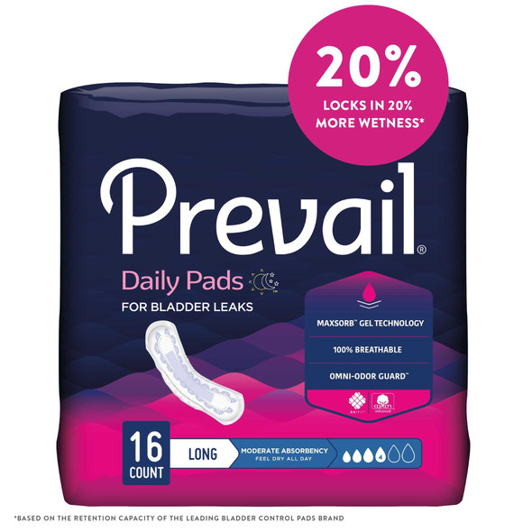 Bladder Control Pad Prevail 11 Inch Length Moderate Absorbency Quick Wick Female Disposable BC-013 Pack/16 BC-013 FIRST QUALITY PRODUCTS INC. 409933_BG