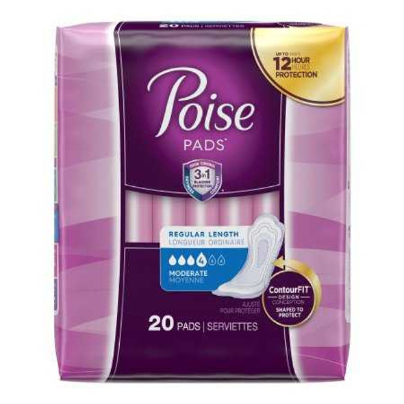 Bladder Control Pad Poise 10.9 Inch Length Moderate Absorbency Polyacrylate Female Disposable 19564 Pack/20 19564 KIMBERLY CLARK PROFESSIONAL & 481042_PK