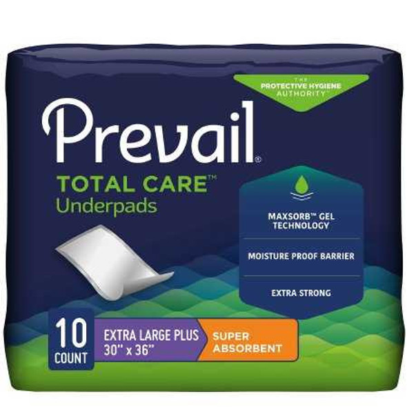 Disposable Underpad Prevail® Total Care™ 30 x 36 Inch Polymer Heavy Absorbency PV-410 Bag of 10 PV-410 Prevail® Total Care™ 572724_BG