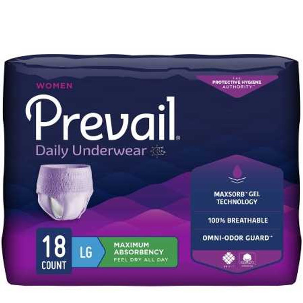 Female Adult Absorbent Underwear Prevail® For Women Daily Underwear Pull On with Tear Away Seams Large Disposable Heavy Absorbency PWC-513/1 Bag of 18 PWC-513/1 Prevail® For Women Daily Underwear 889082_BG