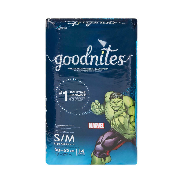 Male Youth Absorbent Underwear GoodNites® Pull On with Tear Away Seams Small / Medium Disposable Heavy Absorbency 41313 Pack of 14 41313 GoodNites® 883225_PK
