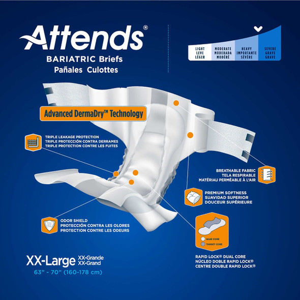 Unisex Adult Incontinence Brief Attends® Bariatric 2X-Large Disposable Heavy Absorbency DD50 Case of 48 DD50 Attends® Bariatric 950227_CS