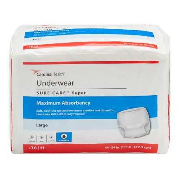 Unisex Adult Absorbent Underwear Sure Care™ Pull On with Tear Away Seams Large Disposable Heavy Absorbency 1215 Case of 64 1215 Sure Care™ 683380_CS