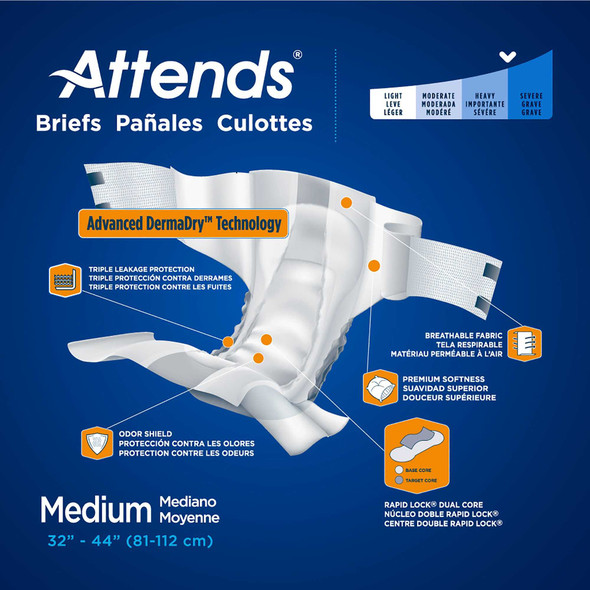 Adult Incontinent Brief Attends DermaDry Tab Closure Medium Disposable Moderate Absorbency DDA20 Case/96 DDA20 ATTENDS HEALTHCARE PRODUCTS 955303_CS