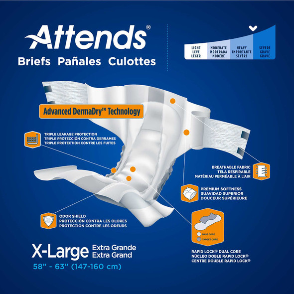 Adult Incontinent Brief Attends DermaDry Tab Closure X-Large Disposable Moderate Absorbency DDA40 Case/60 DDA40 ATTENDS HEALTHCARE PRODUCTS 959160_CS