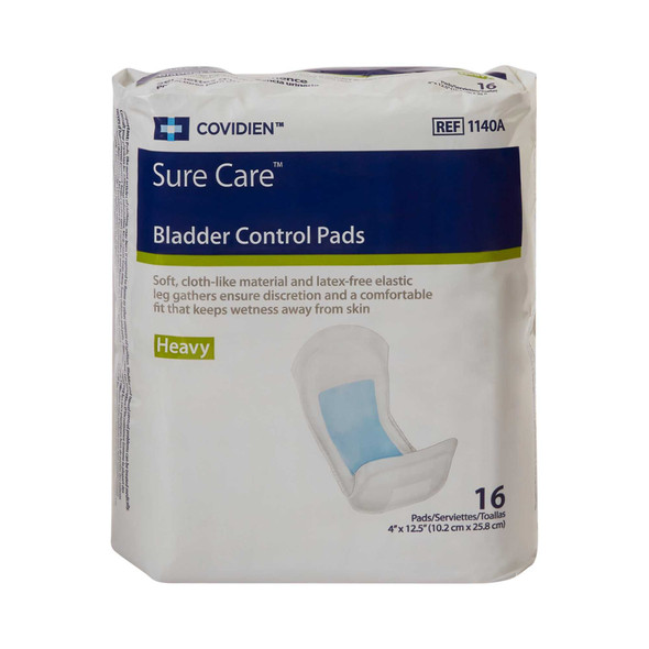 Bladder Control Pad Surecare 12-1/2 Inch Length Heavy Absorbency Polymer Unisex Disposable 1140A BG/16 1140A KENDALL HEALTHCARE PROD INC. 731672_BG