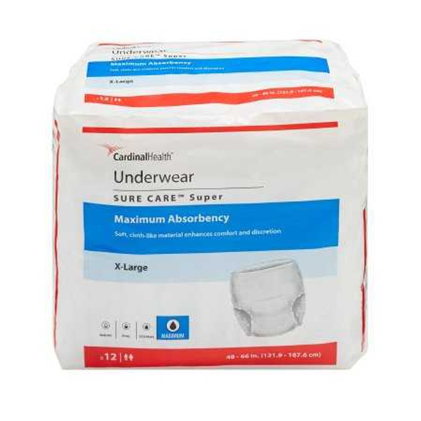 Adult Absorbent Underwear Sure Care Pull On X-Large Disposable Heavy Absorbency 1225 BG/12 1225 KENDALL HEALTHCARE PROD INC. 547559_BG