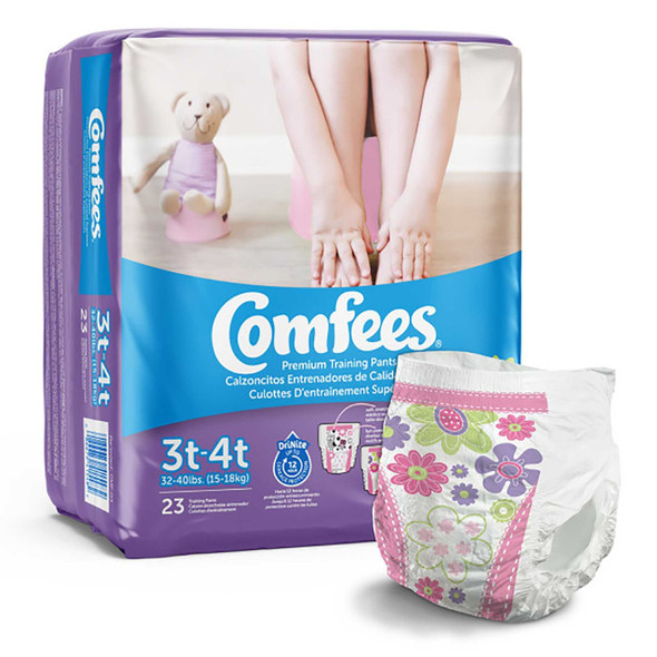 Female Toddler Training Pants Comfees® Pull On with Tear Away Seams Size 3T to 4T Disposable Moderate Absorbency CMF-G3 Case of 138 CMF-G3 Comfees® 955453_CS