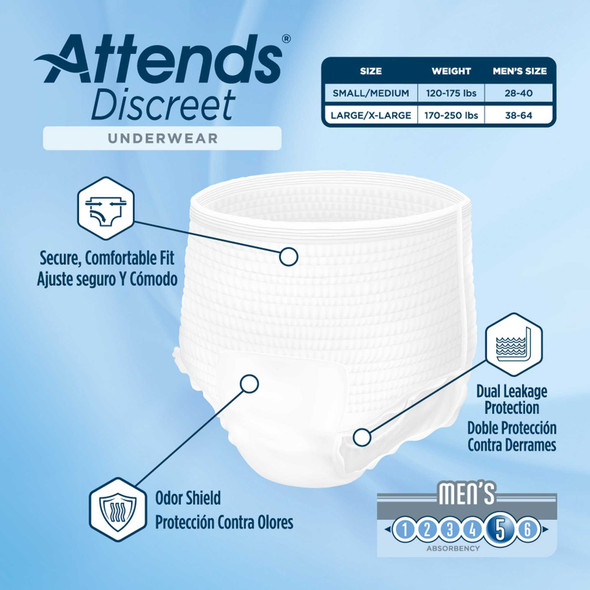 Adult Absorbent Underwear Attends Discreet Pull On Large / X-Large Disposable Moderate Absorbency ADUM35 Case/72 ADUM35 ATTENDS HEALTHCARE PRODUCTS 1039114_CS