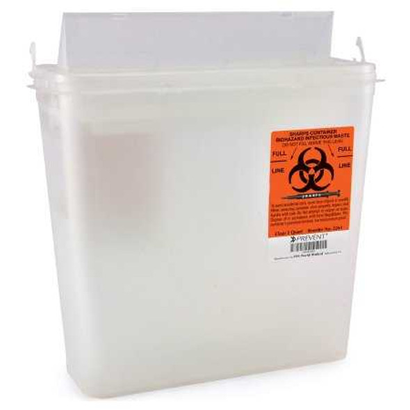 Sharps Container Prevent 2-Piece 10.75H X 10.5W X 4.75D Inch 5 Quart Clear Base Horizontal Entry Lid 2261 Each/1 2261 McKesson Prevent 855126_EA