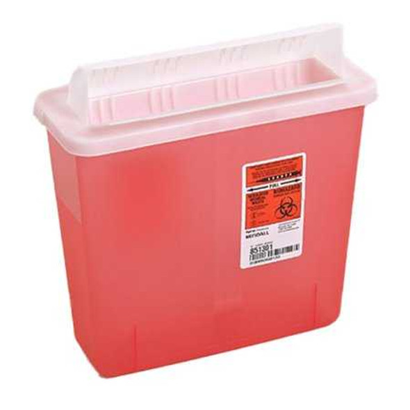 Multi-purpose Sharps Container In-Room 1-Piece 11H X 10.75W X 4.75D Inch 5 Quart Translucent Red Base Horizontal Entry Lid 851301 Each/1 851301 KENDALL HEALTHCARE PROD INC. 178743_EA