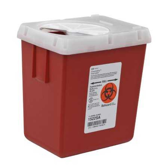 Phlebotomy Sharps Container AutoDrop 1-Piece 7.25H X 6.5W X 4.47D Inch 2.2 Quart Red Base Vertical Entry Lid 1522SA Case/60 1522SA KENDALL HEALTHCARE PROD INC. 346911_CS