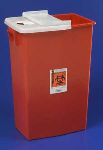Multi-purpose Sharps Container SharpSafety 1-Piece 26H X 18.25W X 12.75D Inch 18 Gallon Red Base Hinged Lid 8991 Each/1 8991 KENDALL HEALTHCARE PROD INC. 187921_EA