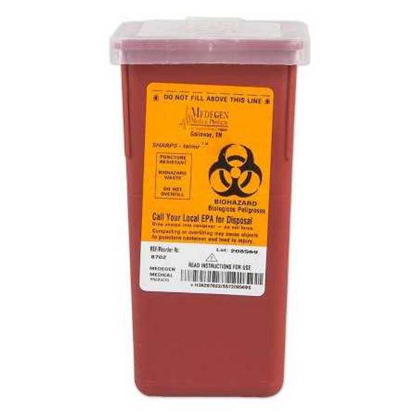 Multi-purpose Sharps Container Sharps Stackable 3.5H x 7W x 3.5D Inch 1 Quart Red Base / Translucent Lid Vertical Entry Lid 8702 Each/1 8702 MEDEGEN MEDICAL PRODUCTS LLC 471763_EA