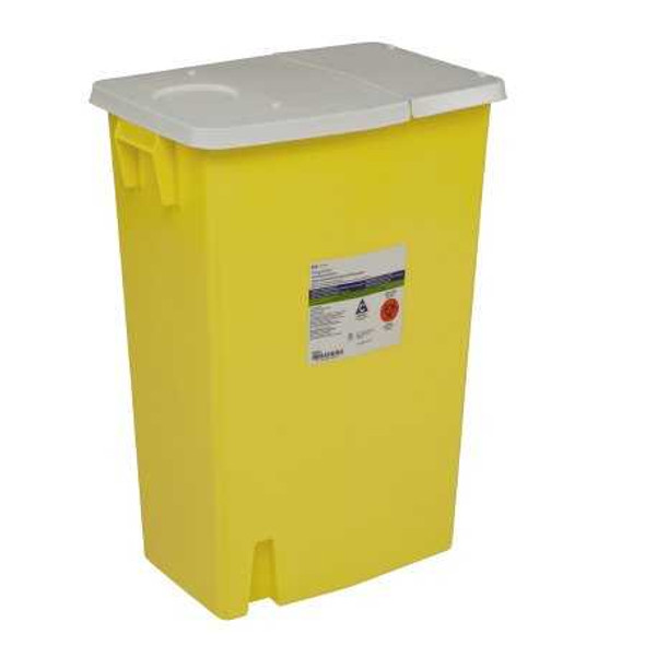 Chemotherapy Sharps Container SharpSafety 1-Piece 26H X 18.25W X 12.75D Inch 18 Gallon Yellow Base Hinged Lid 8989 Case/5 8989 KENDALL HEALTHCARE PROD INC. 199289_CS
