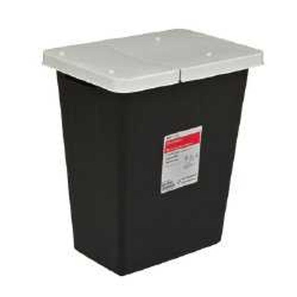 RCRA Waste Container SharpSafety 26 H X 12.75 D X 18.25 W Inch 18 Gallon Black Base / White Lid Vertical Entry Hinged Lid 8617RC Case/5 8617RC KENDALL HEALTHCARE PROD INC. 624250_CS