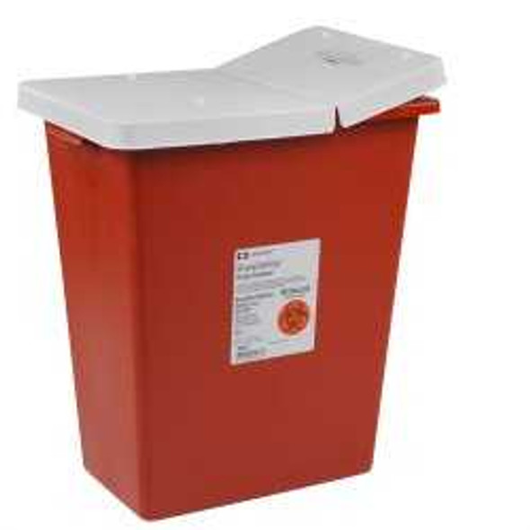 Multi-purpose Sharps Container SharpSafety 1-Piece 18.75H X 18.25W X 12.75D Inch 12 Gallon Red Base Vertical Entry Hinged Lid 8932 Case/10 8932 KENDALL HEALTHCARE PROD INC. 342338_CS