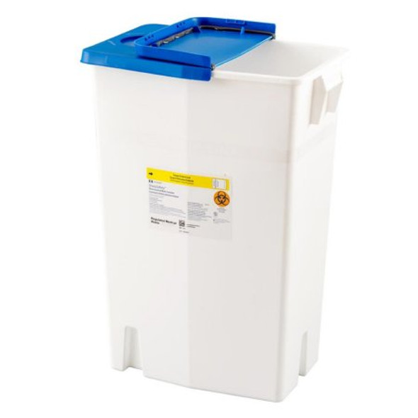 Pharmaceutical Waste Container PharmaSafety Nestable 26 H X 12.75 D X 18.25 W Inch 18 Gallon White Base / Blue Lid Vertical Entry Hinged Lid 8870 Case/5