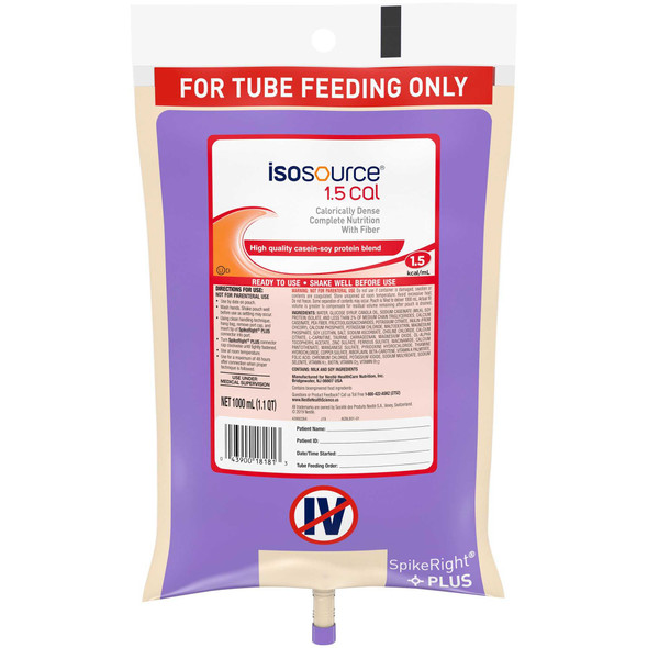 Tube Feeding Formula Isosource 1.5 Cal 1000 mL Bag Ready to Hang Adult 18180100 Case/6 18180100 NESTLE'HEALTHCARE NUTRITION 693715_CS