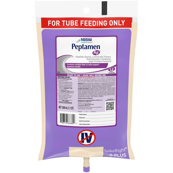 Tube Feeding Formula Peptamen AF 1000 mL Bag Ready to Hang Adult 9871676390 Case/6 9871676390 NESTLE'HEALTHCARE NUTRITION 664066_CS