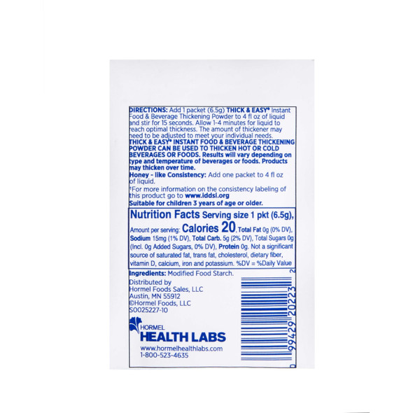 Food and Beverage Thickener Thick Easy 6.5 Gram Individual Packet Unflavored Ready to Mix Honey 20223 Each/1 20223 HORMEL FOOD SALES LLC 580967_EA