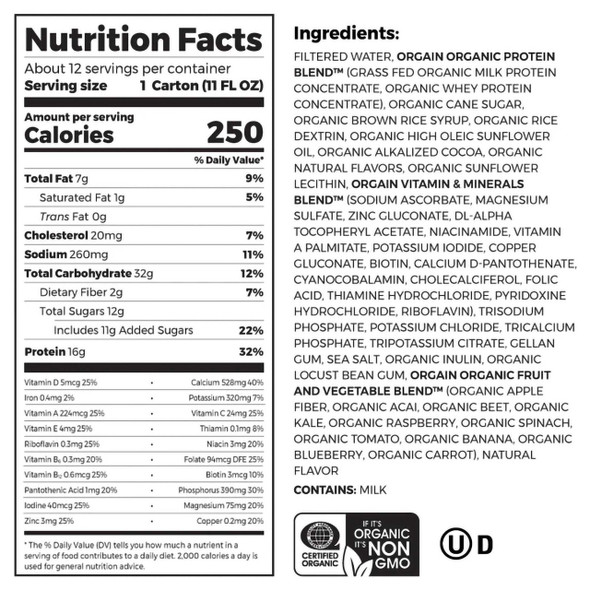Oral Supplement OrgainOrganic Nutritional Shake Chocolate Fudge 13 oz. Carton Ready to Use 860547000013 Case/12 8.61E+11 ORGAIN INC 1039287_CS