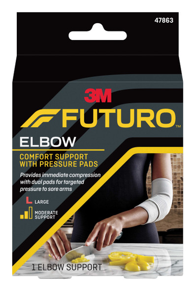 Elbow Support with Pressure Pads 3M™ Futuro™ Large Pull-On / Hook and Loop Strap Closure Sleeve Left or Right Elbow 11 to 12 Inch Elbow Circumference Gray 47863ENR Case of 12 47863EN 3M™ Futuro™ 971908_CS