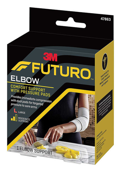 Elbow Support with Pressure Pads 3M™ Futuro™ Large Pull-On / Hook and Loop Strap Closure Sleeve Left or Right Elbow 11 to 12 Inch Elbow Circumference Gray 47863ENR Case of 12 47863EN 3M™ Futuro™ 971908_CS