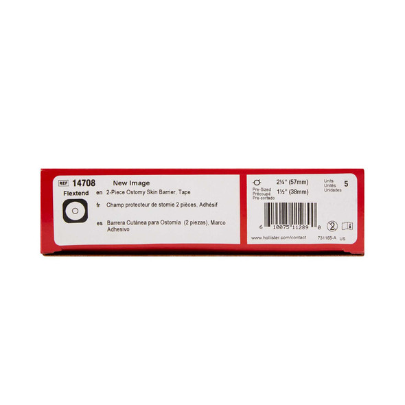 Colostomy Barrier New Image Flextend Pre-Cut Extended Wear Tape 2-1/4 Inch Flange Red Code Hydrocolloid 1-1/2 Inch Stoma 14708 Box/5 14708 HOLLISTER, INC. 505948_BX