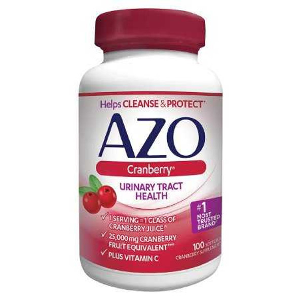 Urinary Tract Health Dietary Supplement AZO® Vitamin C (as ascorbic acid) / Cranberry (Vaccinium macrocarpon) Whole Fruit Powder 120 mg - 500 mg Strength Softgel 100 per Bottle 78765110167 Bottle of 1 1457761 AZO® 1065924_BT